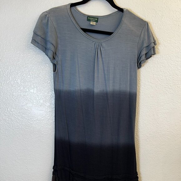 Kathmandu Imports Dress Black Gray Red Cap Sleeve Tie Dye Rayon Stretch Boho S - Picture 1 of 8